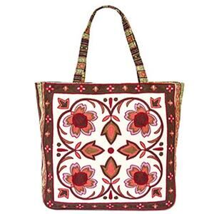 Tapestry Woven Canvas Tote Bag Burgundy